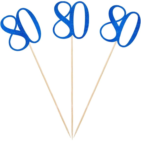 Blue Glitter 80th Birthday Centerpiece Sticks, 12-Pack Number 80 Table Topper Anniversary Party Decorations