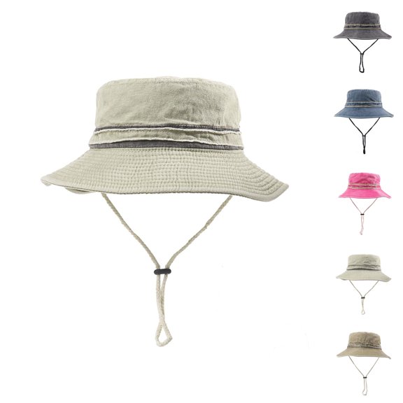 Denim Bucket Hats for Men Women Summer Lightweight Sun Hat Travel Beach Hat with Chin Strap