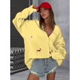 thumbnail image 6 of Women'S Fall Graphic Embroidery Button Down Cardigan V Neck Cozy Funny Knit Cardigan Sweater Jacket Coat Zy5126 Yellow M, 6 of 7