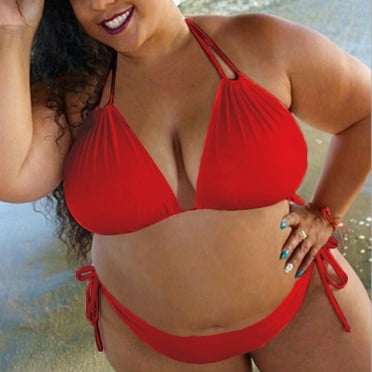 Big Save！HWRETIE Women's Solid Push Up Padded Plus Size Bikini Set Swimsuit,Bathing Suit Swimwear/Red 16(4Xl)