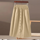 thumbnail image 3 of Falda acampanada de cintura alta para adelgazar, estilo coreano, con bolsillo grande, abertura lateral, color liso, longitud media, primavera y verano 2024, 3 of 5