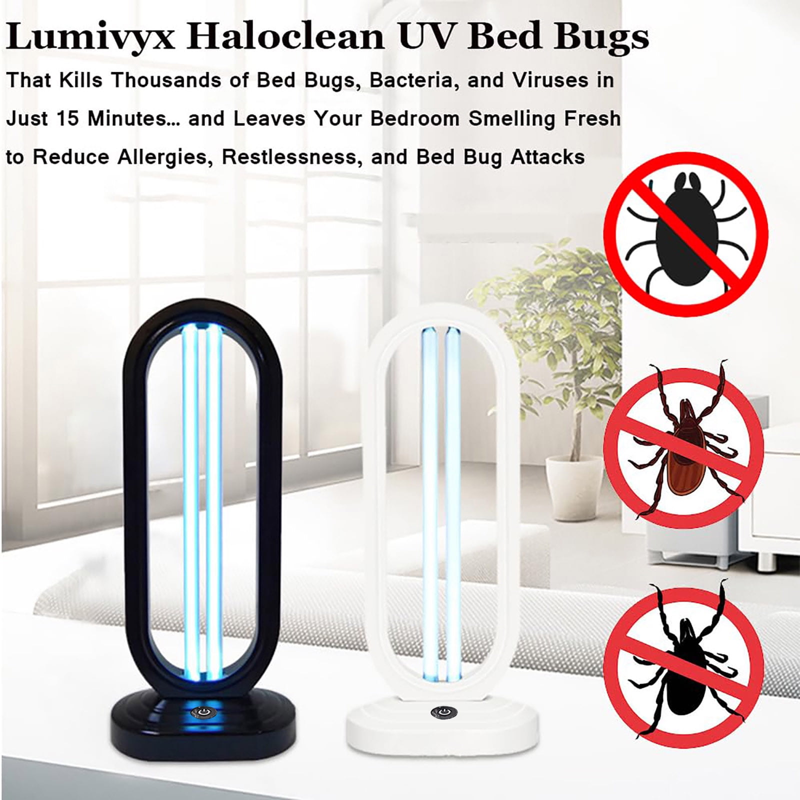 Lumivyx Haloclean UV-Multi-Function Haloclean, Cleans The Bedbugs and Provides Lighting, Spaces up to 430 Square, for Home School ，With Button, Prevents Remote Loss And Uselessness (White,1PCS)