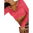 thumbnail image 2 of Nituyy Women Long Sleeve Shirt Contrast Color Ribbed Pullover Crop Tops, 2 of 4