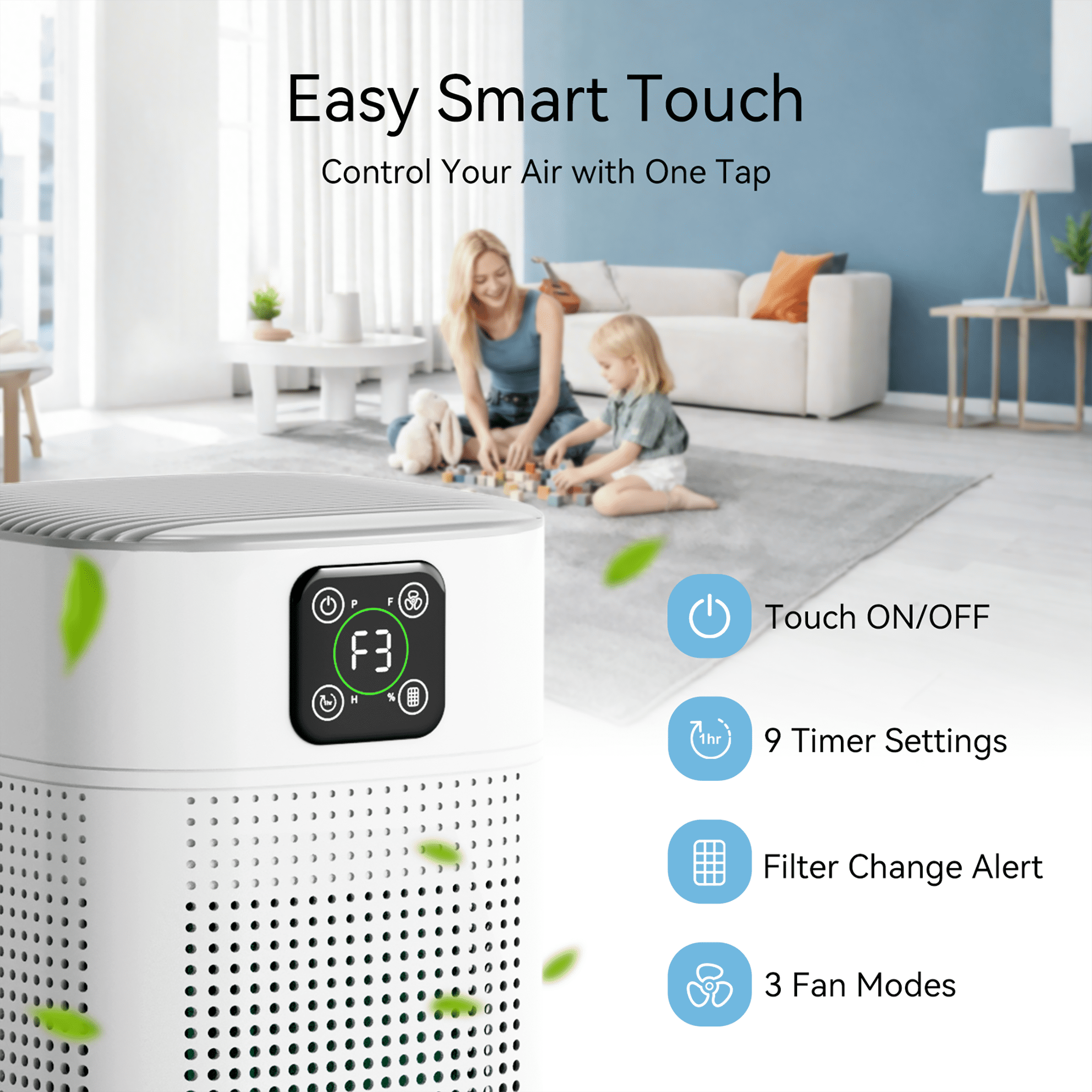 OUNEDA Air Purifiers for Home, H13 True HEPA Filter with 360° Air Inlet,3 Speeds up to 1076 SQ.ft, White