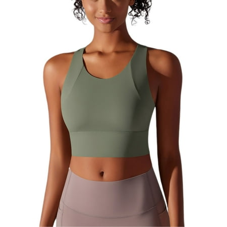 JGGSPWM Women s High Support Padded Sports Bra Tank Top Seamless Workout Yoga Exercise Sport Bra Army Green L