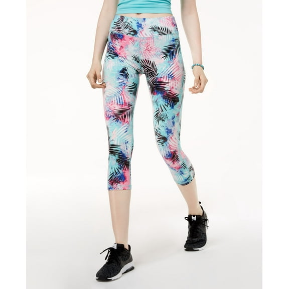 Material Girl Active Juniors Printed Cropped Leggings Blue Palm XS