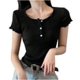 thumbnail image 2 of Hfnxid Women Y2K Short Sleeve Tshirts Button Up Crop Tshirt Tops Slim Fit Scoop Neck Henley T-Shirt Cute Blouse, 2 of 6