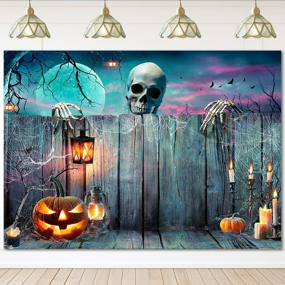 Mocsicka Halloween Backdrop 7x5 ft Skeleton Spooky Night Pumpkin Party Banner Background Scary Halloween Decorations