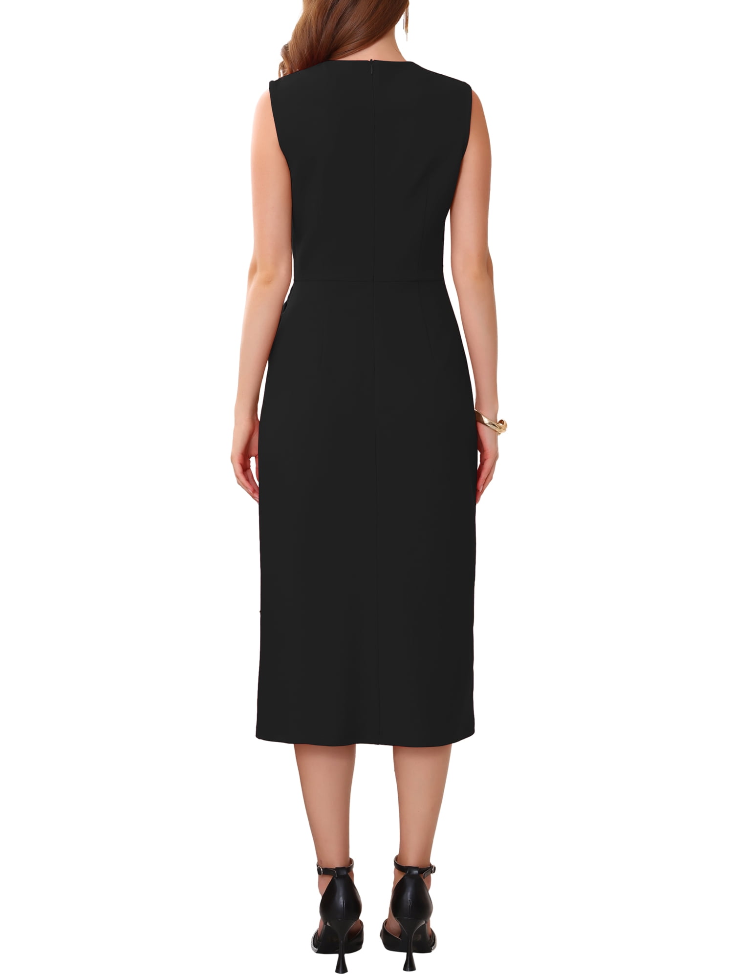 Inspire Chic Women's Business Cocktail Dress Front Tie Wrap Formal Elegant Sleeveless Sheath Dresses L Black, Size: Large Inspire Chic Women's Business Cocktail Dress Front Tie Wrap Formal Elegant Sleeveless Sheath Dresses L Black, Size: Large