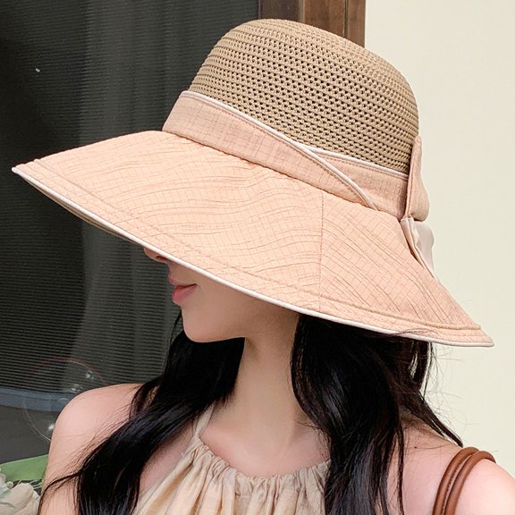 SikaFu Small Fresh Sweet Bow Fisherman Hat Summer Breathable Big Hat, Brimnial Beach Hat Outdoor Sunscreen Woman