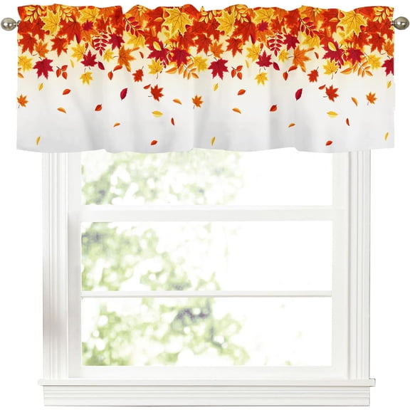 Fall Autumn Maple Leaves Kitchen Curtains Valance for Windows Thanksgiving Leaf Harvest Curtain Farmhouse Rod Pocket Window Treatment for Bathroom Bedroom Living Room Decorations 54x18inch