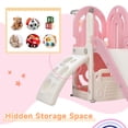 thumbnail image 4 of Indoor & Outdoor 4 in 1 Toddler Climber and Slide Set With Slide, Climbing Ramp, Basketball Hoop and Hidden Space for Toy Storage, Children's Playground Climber Slide Playset, Smooth & Safe, Pink, 4 of 9