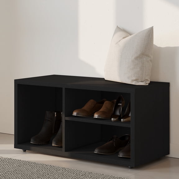 Nexera Porto Entryway Shoe Storage Bench, Black