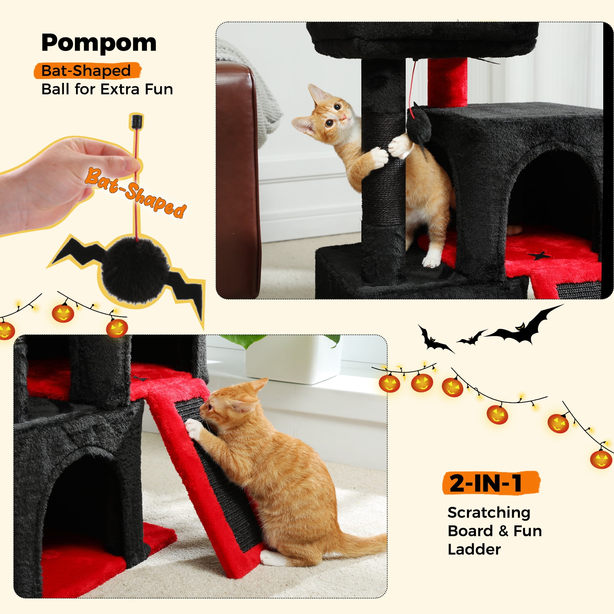 PAWZ Road 30" Cat Tree Condo with Sisal Scratching Post Tower Ramp for Indoor Cats,Black