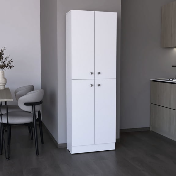 71.1" Tall White 4-Door Linen Cabinet / Convenient for Storing Linens