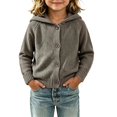 thumbnail image 2 of YUANxueke Kids Knit Cardigan with Pompom Hood, Boys Girls Button Down Raglan Sleeve Jacket, Warm Knitted Cute Daily Tops, 2 of 5