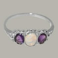 thumbnail image 5 of LBG British Made Traditional Solid 18k White Gold Ring with Natural Opal & Amethyst Womens Promise Ring - 33 size options - Size 4.25, 5 of 6