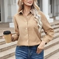 thumbnail image 2 of Lovskoo Long Sleeve Shirts for Women Corduroy Button Down Shirt Casual Solid Color Single Breasted Fall Spring Loose Shirt Tops Blouse Khaki, 2 of 5