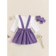 thumbnail image 6 of Baby Toddler Girl Fall Outfit 0 3 6 12 18 Months Solid Long Sleeve Romper with Overall Dress and Headband 3 Pcs Clothing Set, 6 of 9