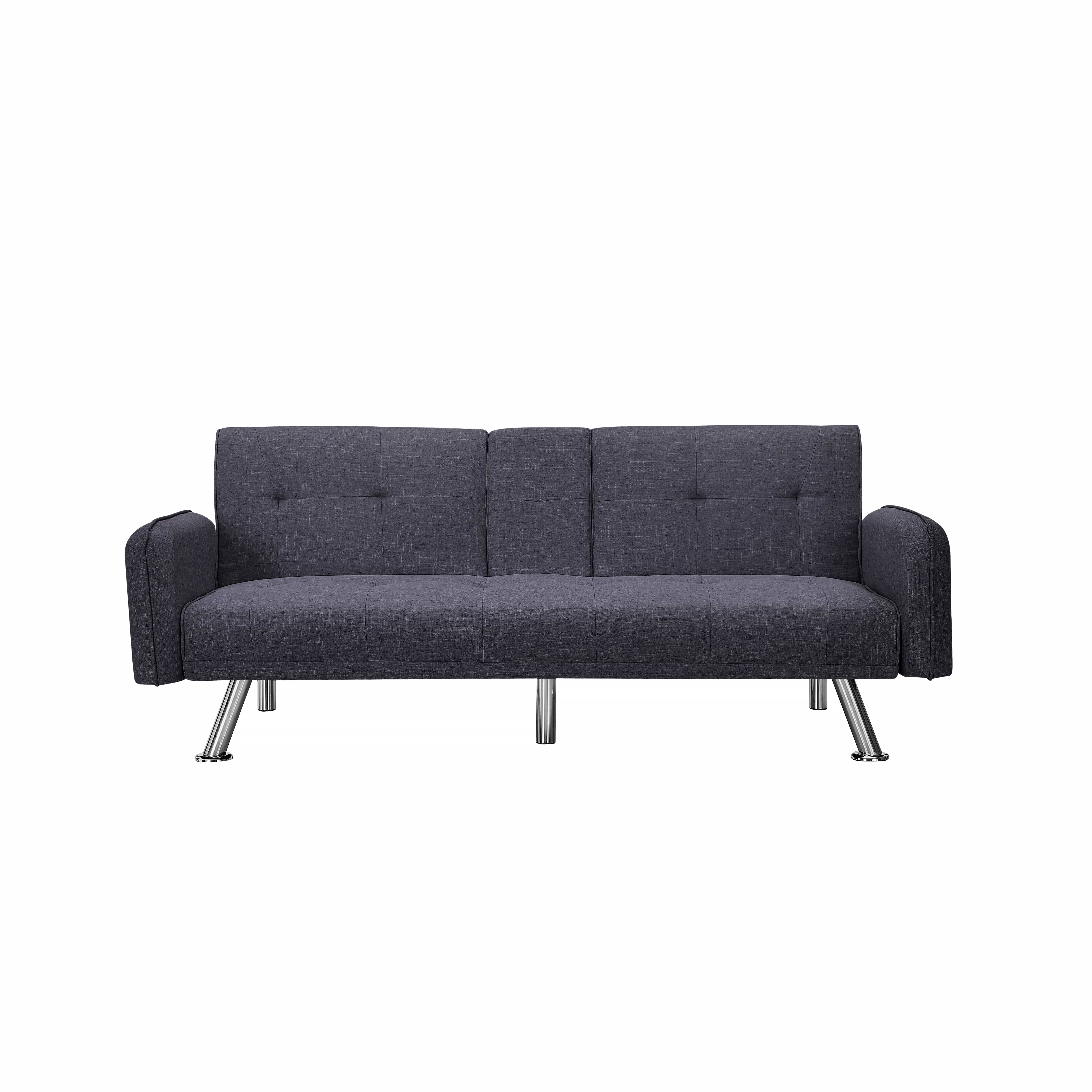 BSHTI 74.4” Futon Sleeper Sofa Bed Features a Drop-Down Middle Backrest, Twin-Sized Futon Bed, Polyester Fabric, 3 Adjustable Backrest, Dark Gray