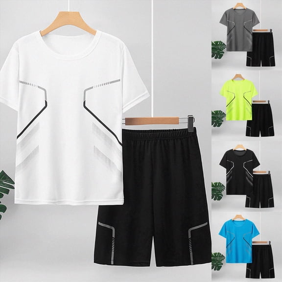 Gubotare Tween Boys Clothes Summer Simple Print T-Shirt And Shorts Set 2 Pieces Teen Trendy Outfits Size 7-14 Year Grey,Size 12-13 Years