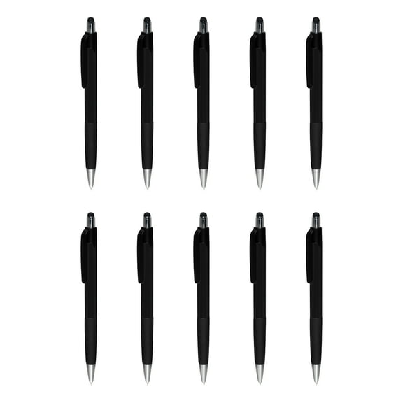 Pens with Touch Screen Stylus - 10 pack - Plastic Pens - Metallic Black