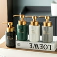 thumbnail image 4 of Vertical Stripe Ceramic Soap Dispenser with Gold Lettering, Foaming Hand Soap Dispenser for Bathroom (Matte White), 4 of 6
