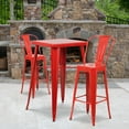 thumbnail image 4 of 23.75'' Square Red Metal Indoor-Outdoor Bar Table Set with 2 Stools with Backs, 4 of 5
