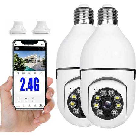 E27 Light Bulb Wireless Camera, 2 Pack , 1080p, Smart 360 Surveillance For Indoor and Outdoor, Light Socket with Real-time Motion Detection, Night Vision (Supports Only 2.4Ghz Wi-Fi)