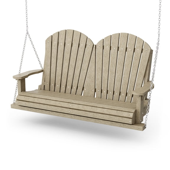 Wildridge Heritage Porch Swing, Weathered Wood - Outdoor Weather Resistant Recycled Plastic Furniture for Patio