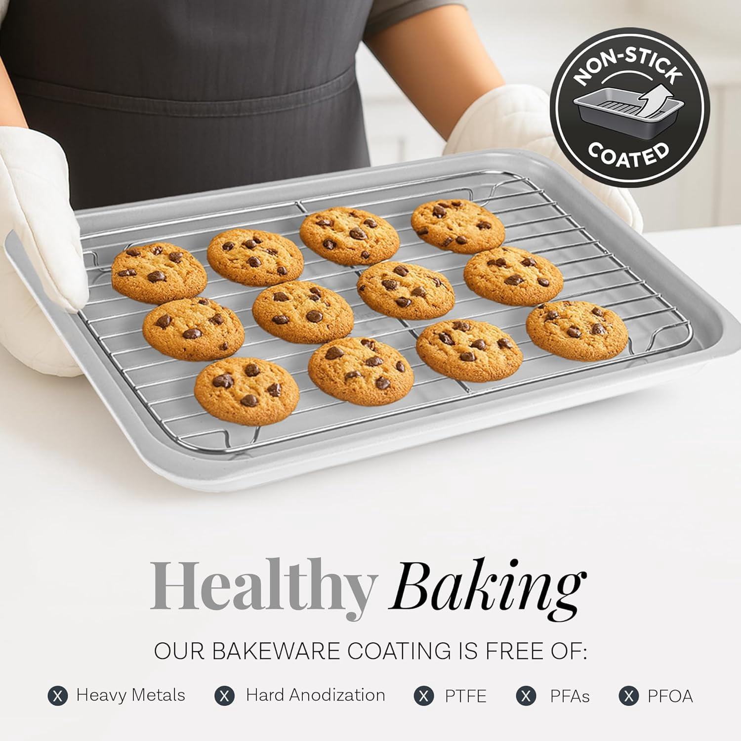 Gotham Steel 6 Pc Stackable Baking Pans Set Non Stick, 70% Space Saving Design, Nonstick Ceramic Bakeware Sets Non Toxic, with Baking Sheet Tray, Cake & Muffin Pans, Oven & Dishwasher Safe, White