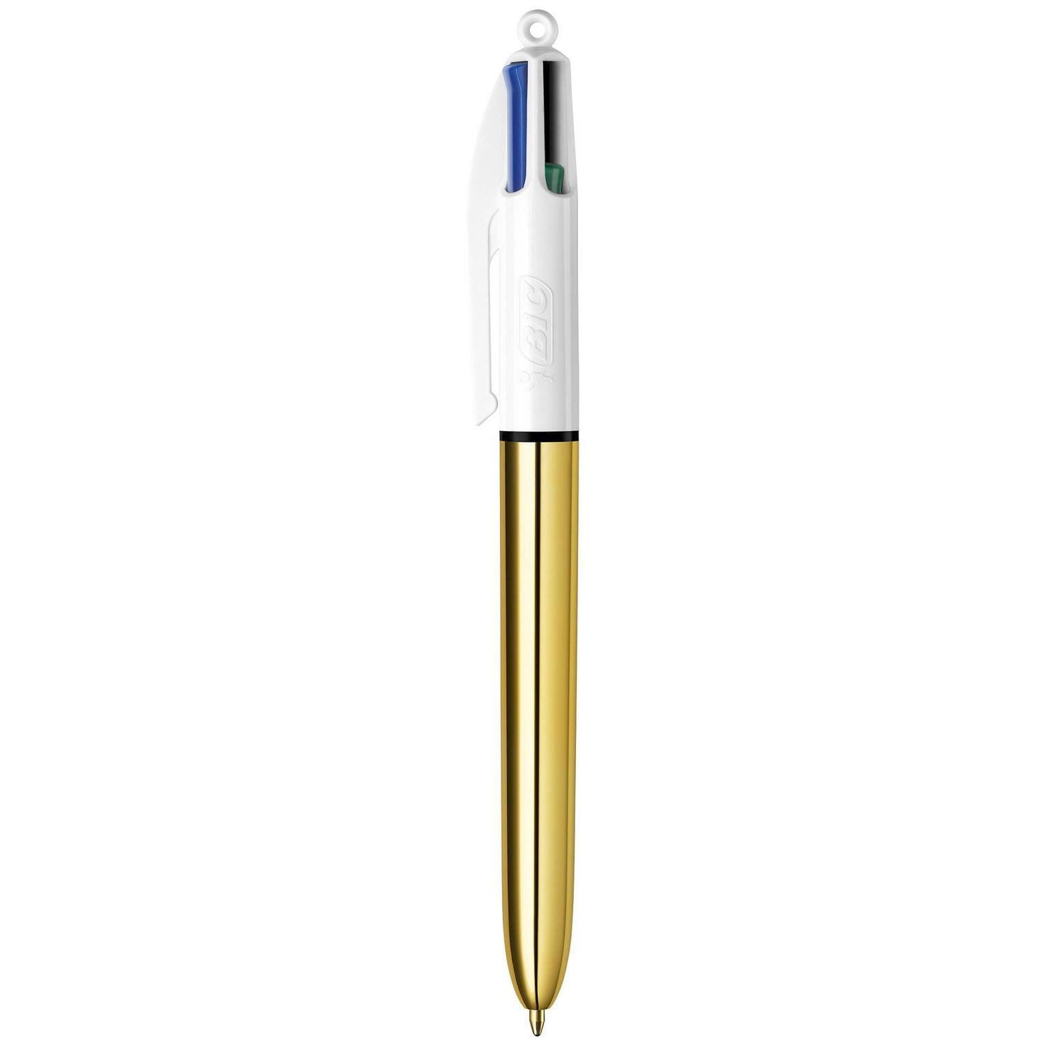 Stylos-billes métalliques rétractables BIC 4 couleurs Brillant, pointe moyenne (1,0 mm), paquet de 3, stylo-bille rétractable avec encre durable