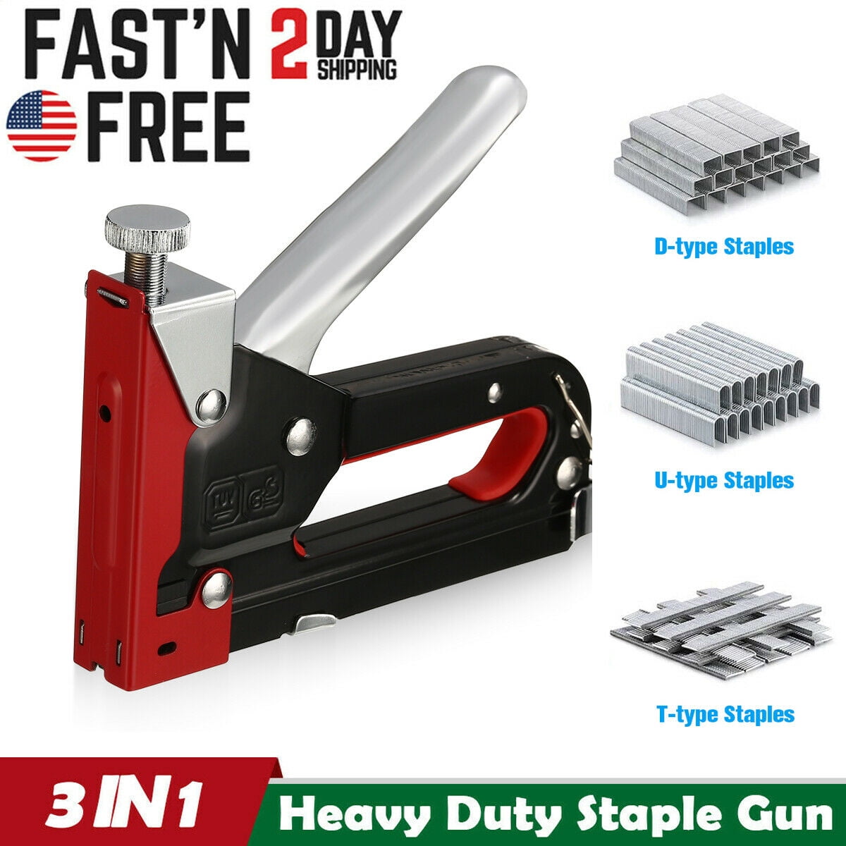 Heavy Duty Staple Gun 3 In 1 Stapler Tacker With 600 Staples Upholstery Metal Heavy Duty Staple Gun 3 In 1 Stapler Tacker With 600 Staples Upholstery Metal