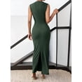 thumbnail image 5 of Women'S Ruched Bodycon Dress Summer Casual Sleeveless Back Slit Elegant Club Evening Cocktail Maxi Dresses Army Green S, 5 of 7