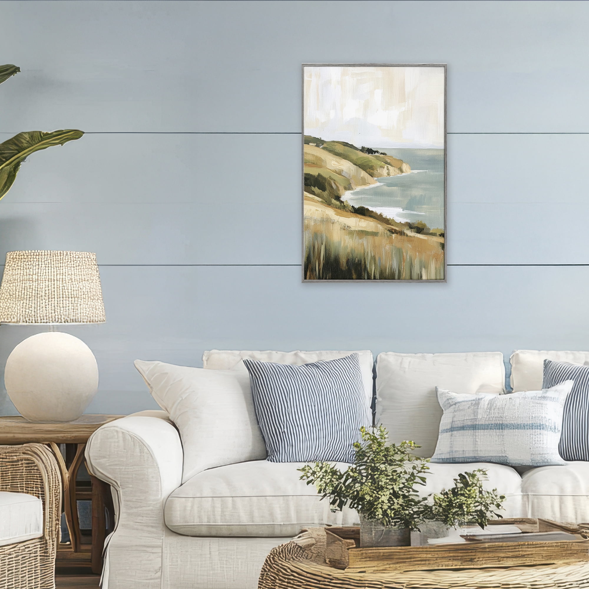 Stupell Industries Serene Cliff Coast Landscape Gray Framed Giclee Art, design by Petal Prints Design