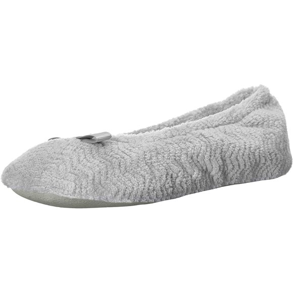 Women's Isotoner Chevron Microterry Ballerina Slipper Light Grey Terry Cloth L M