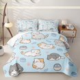 thumbnail image 2 of Manfei Cute Pet Quilt Full, Cartoon Cat Theme Full Bedspread Sets, Light Blue, 3pcs, 1 Coverlet and 2 Pillowcases, 2 of 7