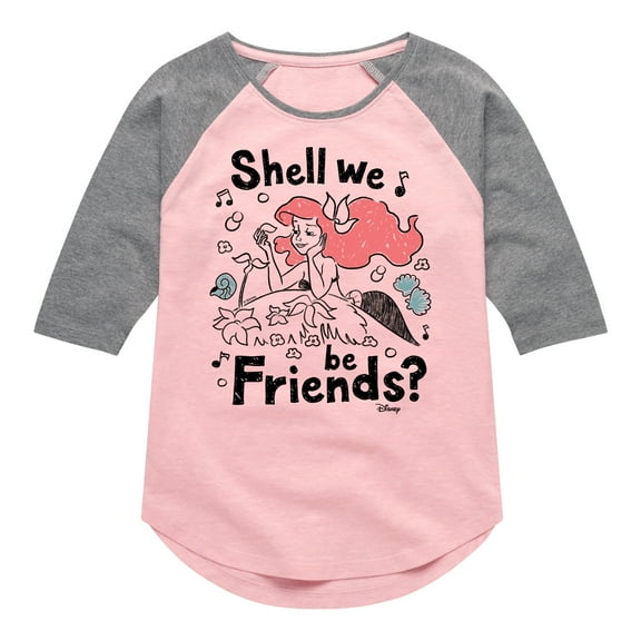 Disney Princess - Ariel Shell We Be Friends - Toddler & Youth Girls Raglan Graphic T-Shirt
