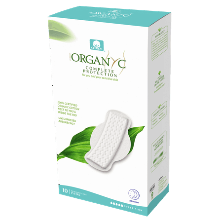 Organyc 100% Certified Organic Cotton Feminine Pads, Overnight/Maternity Protection, 10 Count, Flat (Best Organic Cotton Pads)