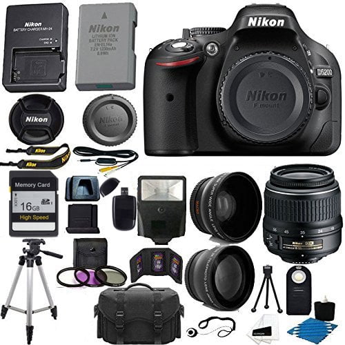 nikon d5200 with 18 55mm tripod camera case wide angle lens telephoto lens camera battery charger