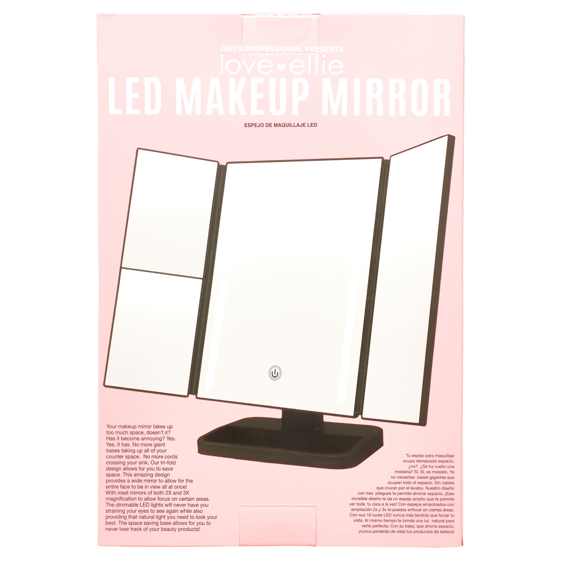 Love Ellie, Freestanding Trifold LED Makeup Mirror 3x Magnification, Black Finish