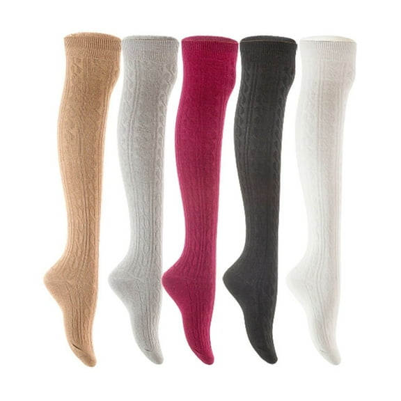 Lian LifeStyle Women's 5 Pair Adorable Comfortable Soft Thigh High Over Knee High Cotton Socks Size 6-9 L1024 Beige,Light Grey,Wine,Black,White