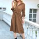 thumbnail image 5 of Vestido camisero para mujer, cuello vuelto, manga larga, botón, cordón, cintura, casual, primavera, Abanopi Vestido Midi, 5 of 7