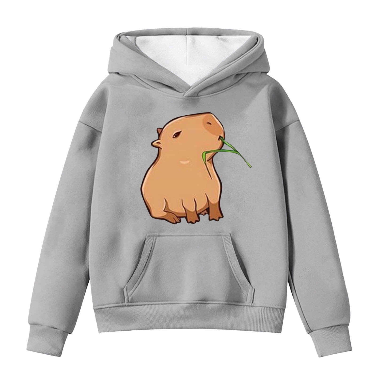 Sweat à Capuche Fille Imprimé Capybara - Hiver 2025, Manches Longues, Poche Kangourou