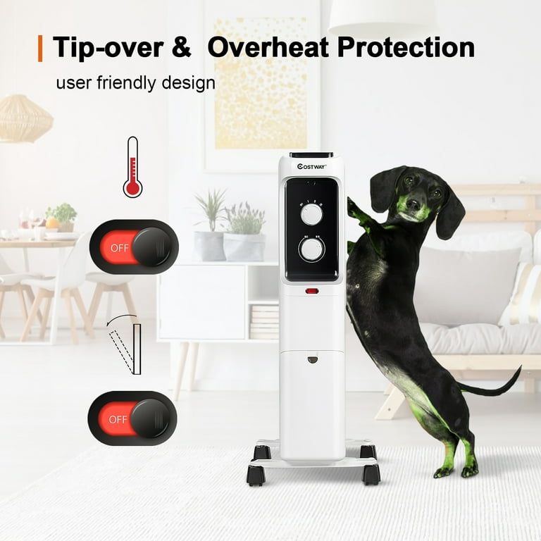 Costway 1500W Oil Filled Heater Portable Radiator Space Heater w/  Adjustable Thermostat White - Walmart.com