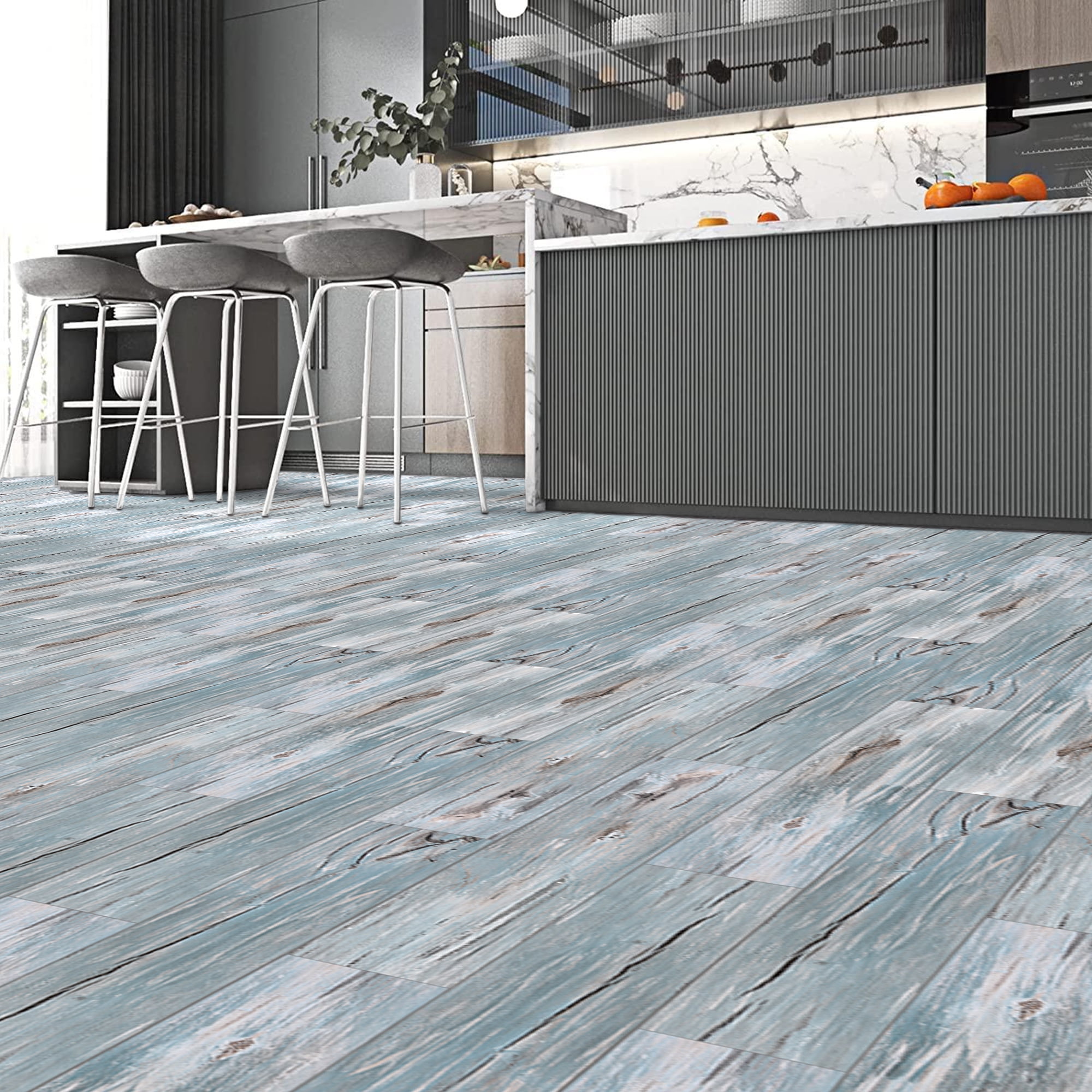 Abyssaly 40 Pcs Wood Vinyl Flooring Tile Peel and Stick Floor Tile 35.8 x 5.9 In Self Adhesive Bathroom Floor Tiles Waterproof Thick Removable Flooring Tiles