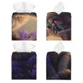 thumbnail image 2 of Balery Purple Flower Lazy Cat Porta Pañuelos de Cuero con Estampado – Funda Moderna Cuadrada para Caja de Pañuelos, Dispensador 5x5x5'', 2 of 7