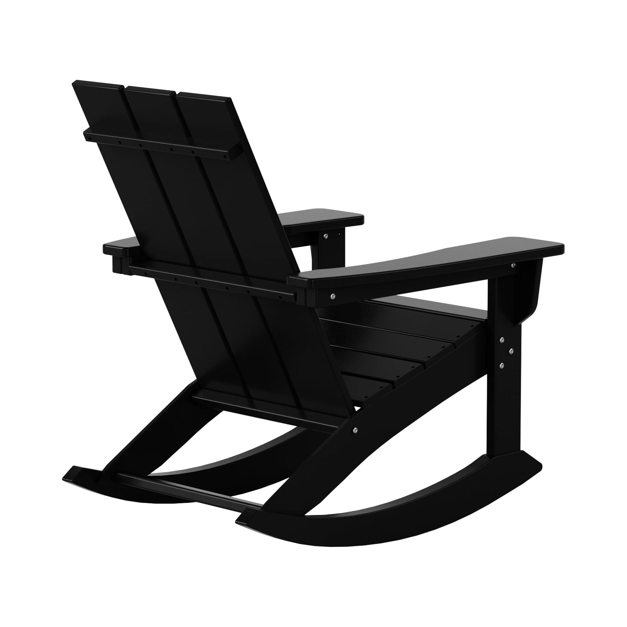 WestinTrends Ashore 3 Piece Patio Rocking Chair Set, All Weather Poly Lumber Adirondack Rocker Bistro Set Porch Patio Chairs Set of 2 with Large Side Table, Black