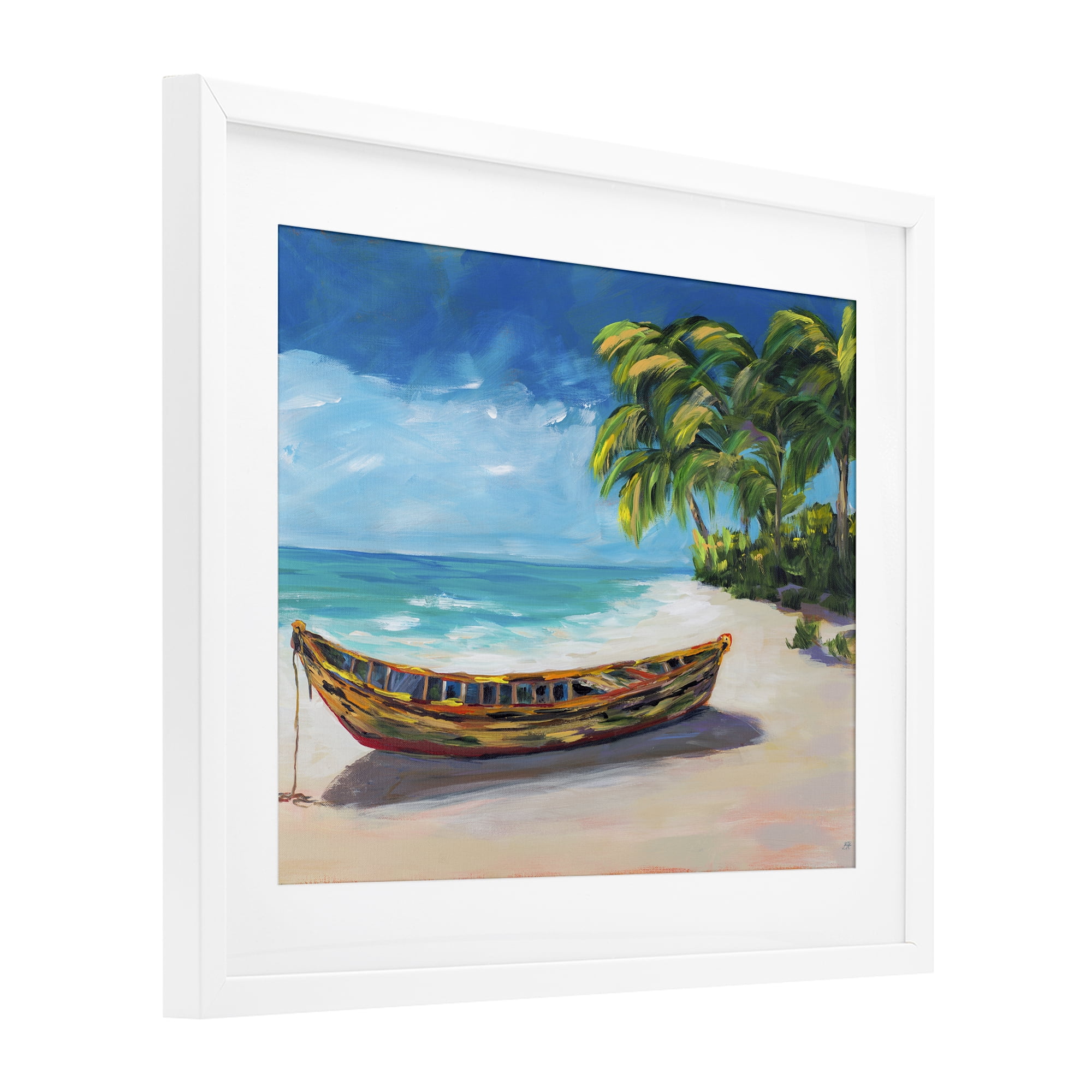 Stupell Industries Boat on Lost Island White Framed Print Under Glass, design by Julie DeRice