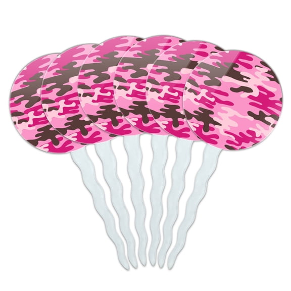Pink Camouflage Cupcake Picks Toppers Decoration Set of 6